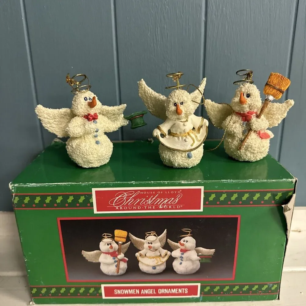 Vtg House of Lloyd 3 Snowmen Angel Ornaments Christmas Around The World Snowman‎